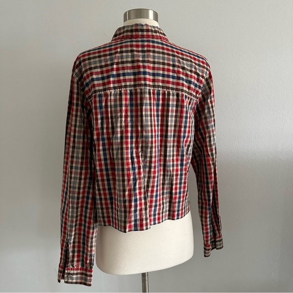 Liz Claiborne Lizwear Plaid Checkered Cropped Shirt Waist Length M 100% Cotton - Picture 6 of 7